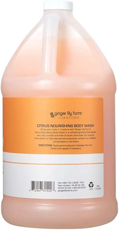 Ginger Lily Farms Club & Fitness Nourishing Body Wash, 100% Vegan & Cruelty-Free, Bath & Shower Gel for Men and Women, Citrus Scent, 1 Gallon (128 fl. oz.) Refill - Image 2