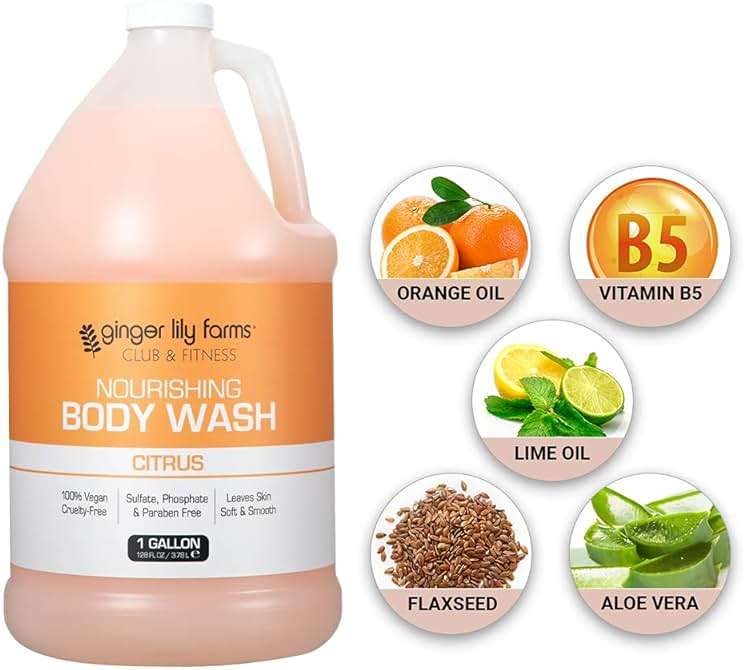 Ginger Lily Farms Club & Fitness Nourishing Body Wash, 100% Vegan & Cruelty-Free, Bath & Shower Gel for Men and Women, Citrus Scent, 1 Gallon (128 fl. oz.) Refill - Image 5