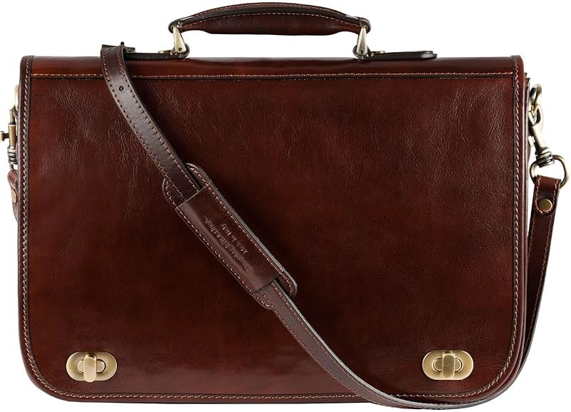 Time Resistance Leather Briefcase for Men - Italian Full Grain Leather Laptop Bag - Messenger Bag - Gift Box Included - Product Image