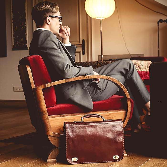 Time Resistance Leather Briefcase for Men - Italian Full Grain Leather Laptop Bag - Messenger Bag - Gift Box Included - Image 2