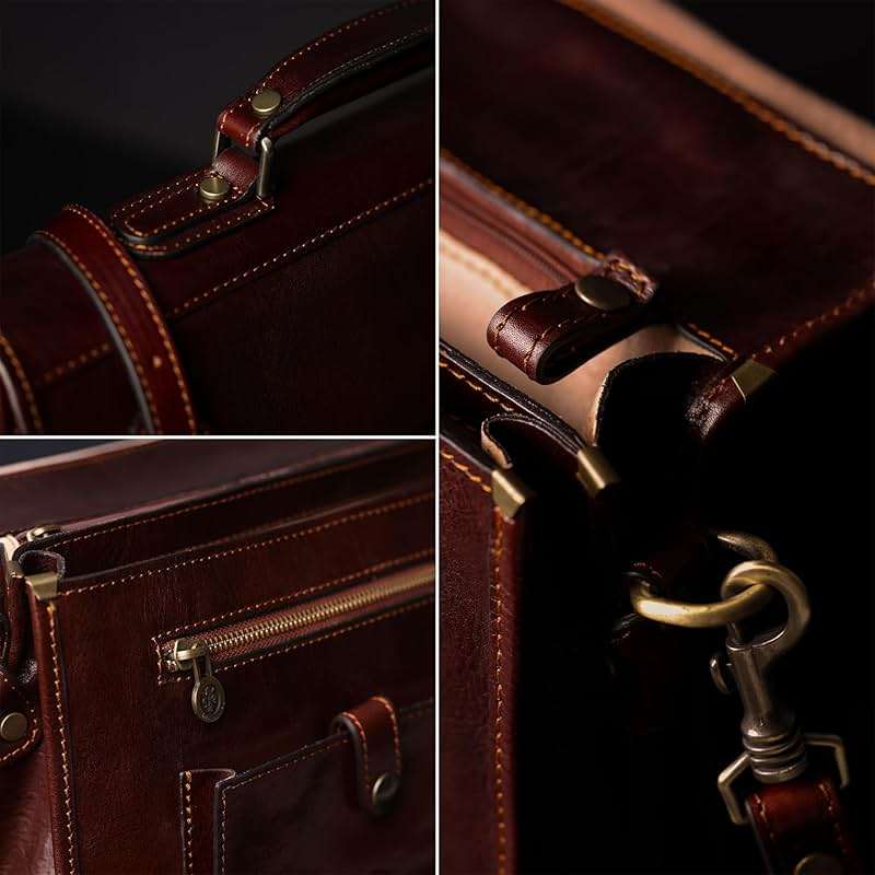Time Resistance Leather Briefcase for Men - Italian Full Grain Leather Laptop Bag - Messenger Bag - Gift Box Included - Image 6