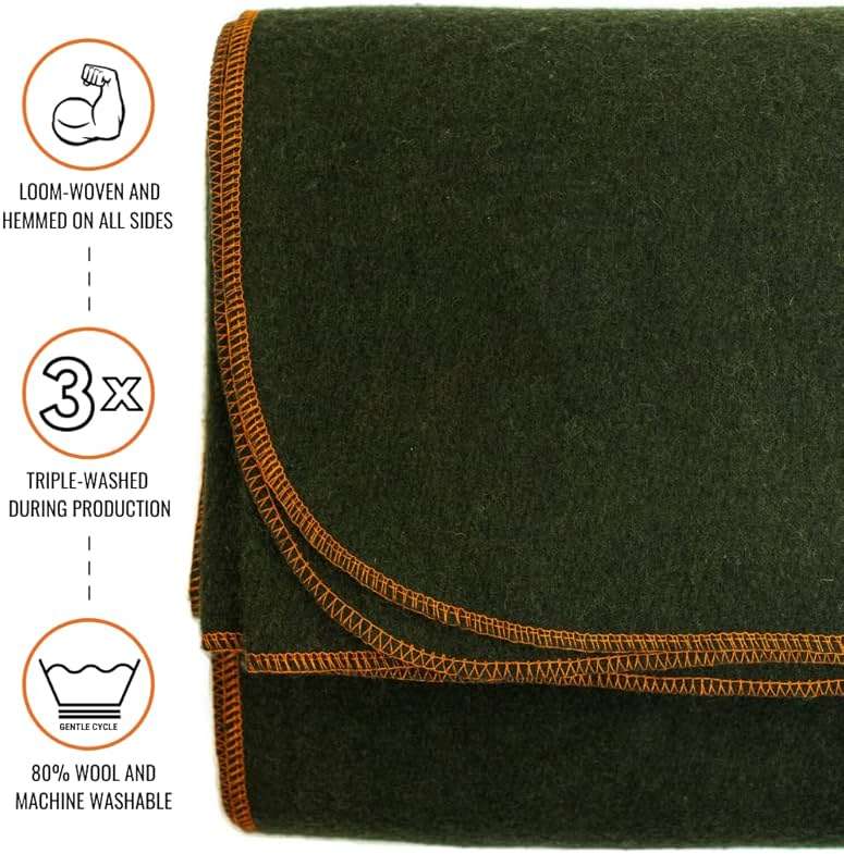 Arcturus Military Wool Blanket - Warm, Thick, Washable - Great for Outdoors, Camping, Stadium Blanket, Picnics, Travel - Car & Bushcraft Survival Kits - Image 2