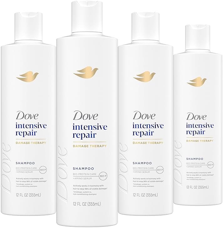 Dove Shampoo 4 count Intensive Repair for Damaged Hair with Bio-Protein Care Technology and Amino Serum 12 Fl Oz - Product Image