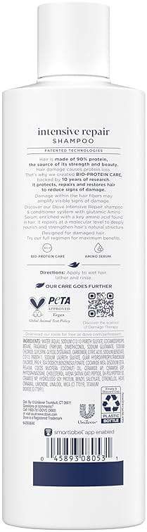 Dove Shampoo 4 count Intensive Repair for Damaged Hair with Bio-Protein Care Technology and Amino Serum 12 Fl Oz - Image 2