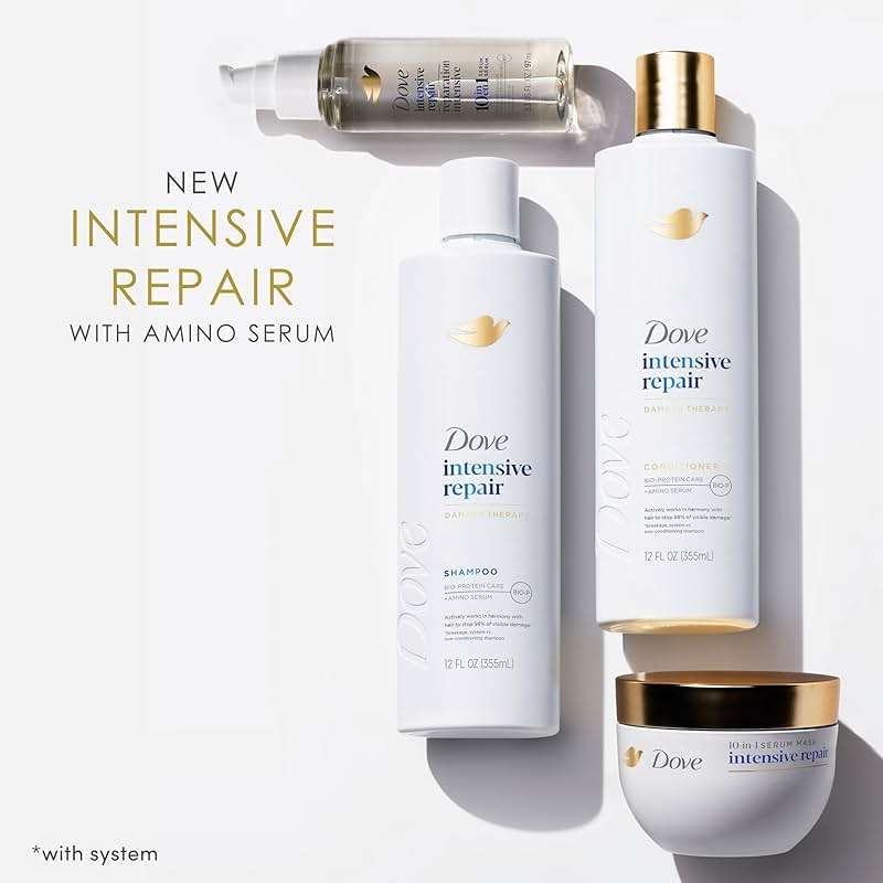 Dove Shampoo 4 count Intensive Repair for Damaged Hair with Bio-Protein Care Technology and Amino Serum 12 Fl Oz - Image 12