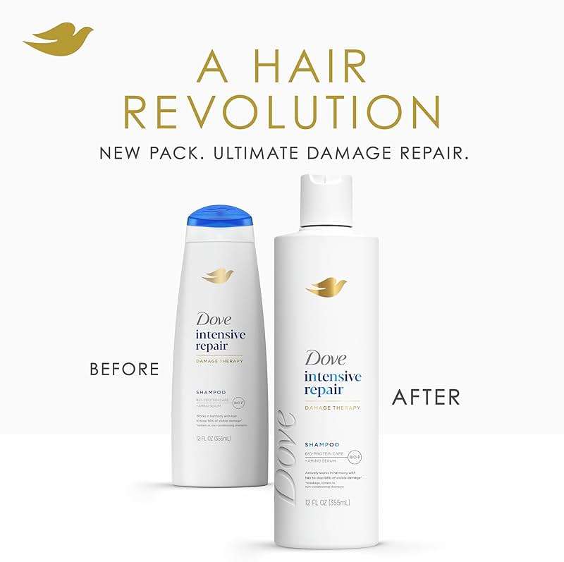 Dove Shampoo 4 count Intensive Repair for Damaged Hair with Bio-Protein Care Technology and Amino Serum 12 Fl Oz - Image 3