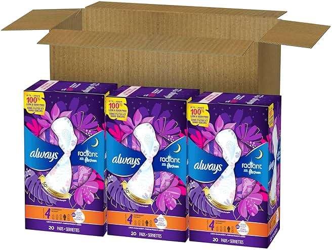 Always Radiant Feminine Pads for Women, Flexfoam Pads with Wings, Size 4, Overnight Absorbency, Lightly Scented, 60 Count (3 Packs of 20) - Image 10