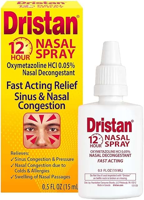 Dristan 12-Hour Nasal Spray Decongestant, Fast-Acting Sinus and Nasal Congestion Relief from Colds, Hay Fever and Allergies, Oxymetazoline HCI, Nose Spray Decongestant, .5 Fl oz - Product Image