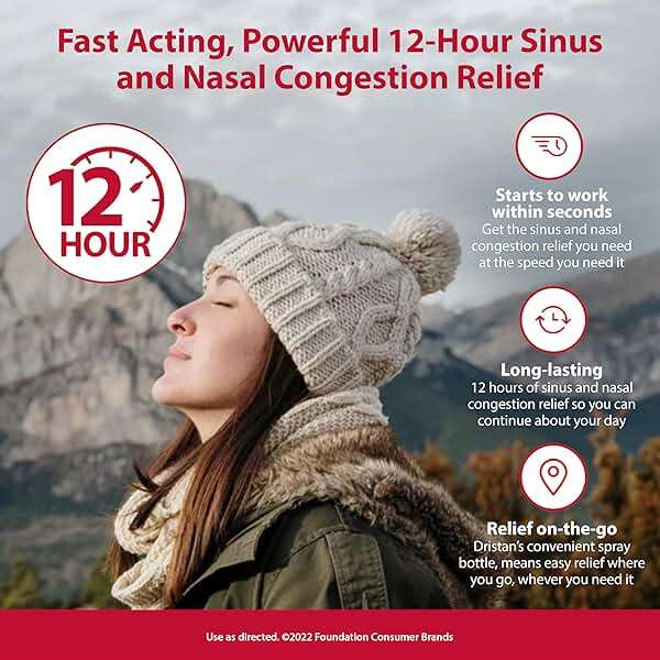 Dristan 12-Hour Nasal Spray Decongestant, Fast-Acting Sinus and Nasal Congestion Relief from Colds, Hay Fever and Allergies, Oxymetazoline HCI, Nose Spray Decongestant, .5 Fl oz - Image 2