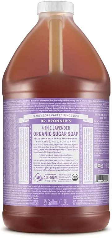 Dr. Bronner's Organic Sugar Soap (Lavender, 64 Ounce)- Made with Organic Oils, Sugar & Shikakai Powder, 4-in-1 Uses: Hand and Body Wash, Face, Hair- Cleanses, Moisturizes, Nourishes, Vegan - Product Image