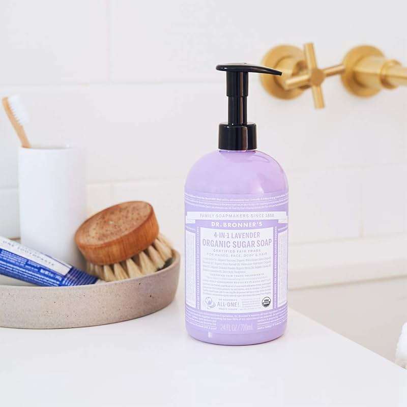 Dr. Bronner's Organic Sugar Soap (Lavender, 64 Ounce)- Made with Organic Oils, Sugar & Shikakai Powder, 4-in-1 Uses: Hand and Body Wash, Face, Hair- Cleanses, Moisturizes, Nourishes, Vegan - Image 2