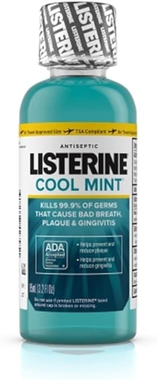 Listerine Cool Mint Antiseptic Mouthwash for Bad Breath, Travel Size 3.2 Ounces - Case of 24 - Product Image