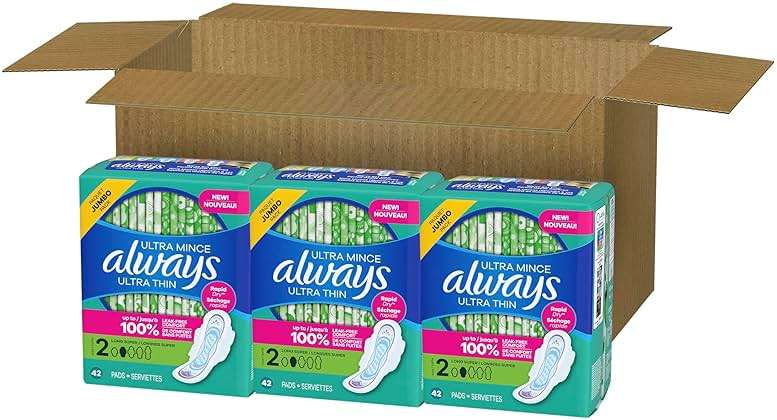 Always Ultra Thin Pads with Wings, Size 2, Long Super, 126 Count (3 Packs of 42) - Image 8