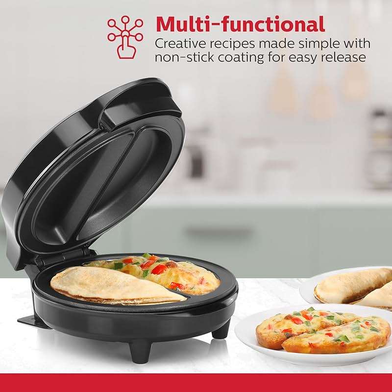 Holstein Housewares Stainless Steel 2 Section Omelet & Frittata Maker, Non Stick Coating, Easy To Clean, Indicator Lights, Compact Storage, Prepare Versatile Recipes in Minutes. 2 Portions, Black - Image 5