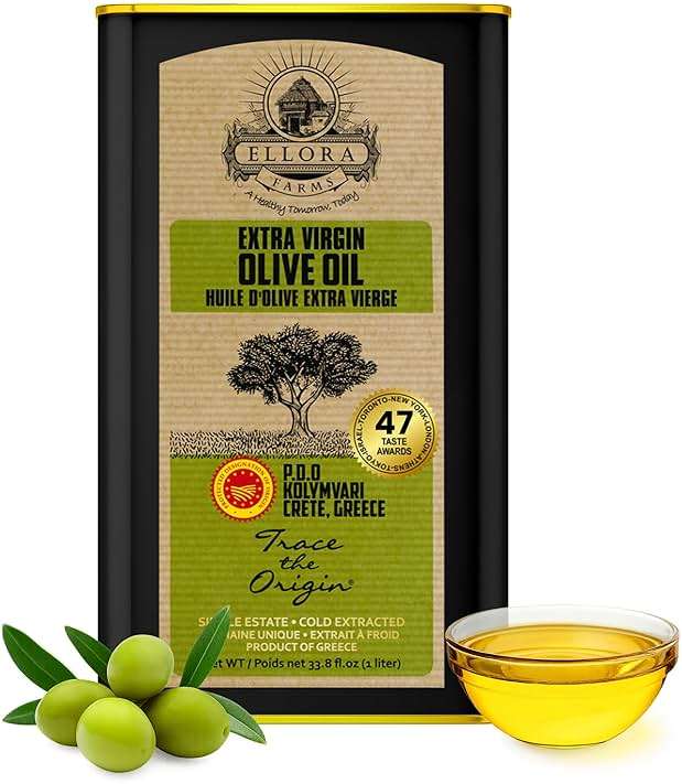 Ellora Farms Olive Oil Extra Virgin, Certified Single Estate PDO, High Polyphenol Extra Virgin Olive Oil, Cold Pressed & Traceable EVOO, Kosher, Crete, Greece 33.8 Fl oz (1 Ltr) - Image 1