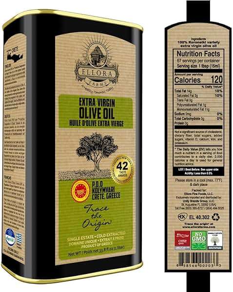 Ellora Farms Olive Oil Extra Virgin, Certified Single Estate PDO, High Polyphenol Extra Virgin Olive Oil, Cold Pressed & Traceable EVOO, Kosher, Crete, Greece 33.8 Fl oz (1 Ltr) - Image 2