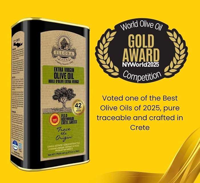 Ellora Farms Olive Oil Extra Virgin, Certified Single Estate PDO, High Polyphenol Extra Virgin Olive Oil, Cold Pressed & Traceable EVOO, Kosher, Crete, Greece 33.8 Fl oz (1 Ltr) - Image 3