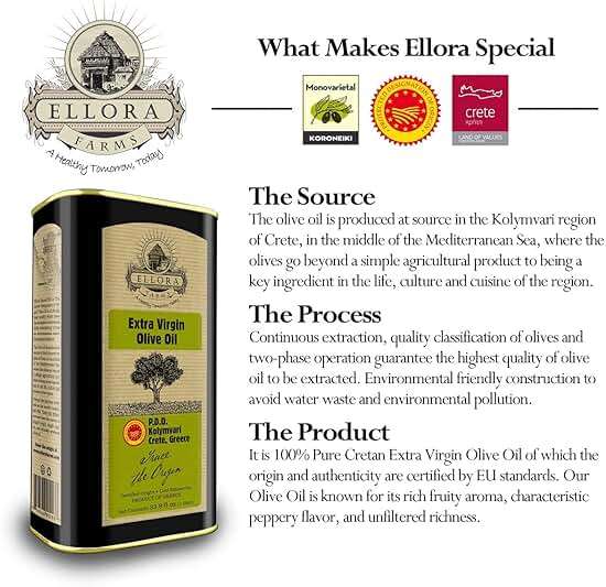 Ellora Farms Olive Oil Extra Virgin, Certified Single Estate PDO, High Polyphenol Extra Virgin Olive Oil, Cold Pressed & Traceable EVOO, Kosher, Crete, Greece 33.8 Fl oz (1 Ltr) - Image 5