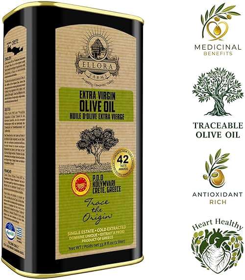 Ellora Farms Olive Oil Extra Virgin, Certified Single Estate PDO, High Polyphenol Extra Virgin Olive Oil, Cold Pressed & Traceable EVOO, Kosher, Crete, Greece 33.8 Fl oz (1 Ltr) - Image 7