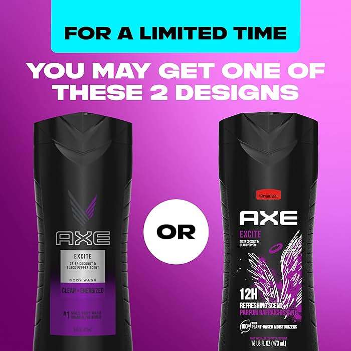 AXE Crisp Coconut & Black Pepper Body Wash 4 Count 12h Refreshing Scent Excite Men's Body Wash with 100% Plant-Based Moisturizers 16 oz - Image 3