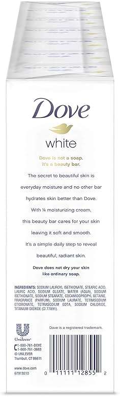Dove Beauty Bar More Moisturizing than Bar Soap White Effectively Washes Away Bacteria, Nourishes Your Skin 3.75 oz 20 Bars - Image 3