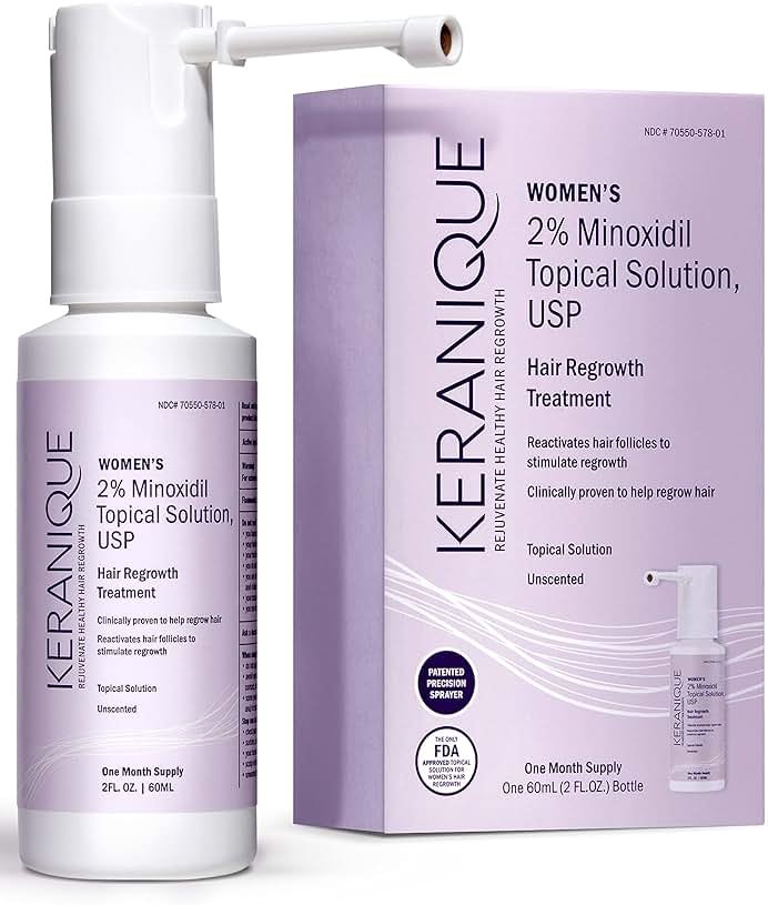 Keranique Hair Regrowth Treatment for Women - 2% Minoxidil for Hair Growth & Thickening - Topical Solution Scalp Treatment for Hair Loss & Thinning w/ Precision Spray Applicator - 2 Fl Oz - Product Image