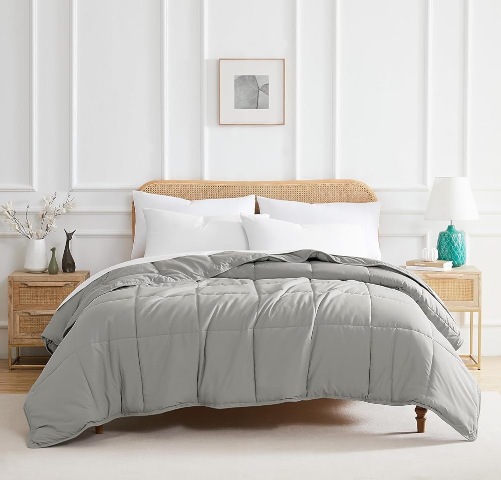 Southshore Fine Living, Inc. California King Size Comforter, Pet Hair Resistant Bedding Comforters, Oversized Down Alternative Comforter, Duvet Insert King, Hotel Bedding, Steel Grey Comforters - Product Image