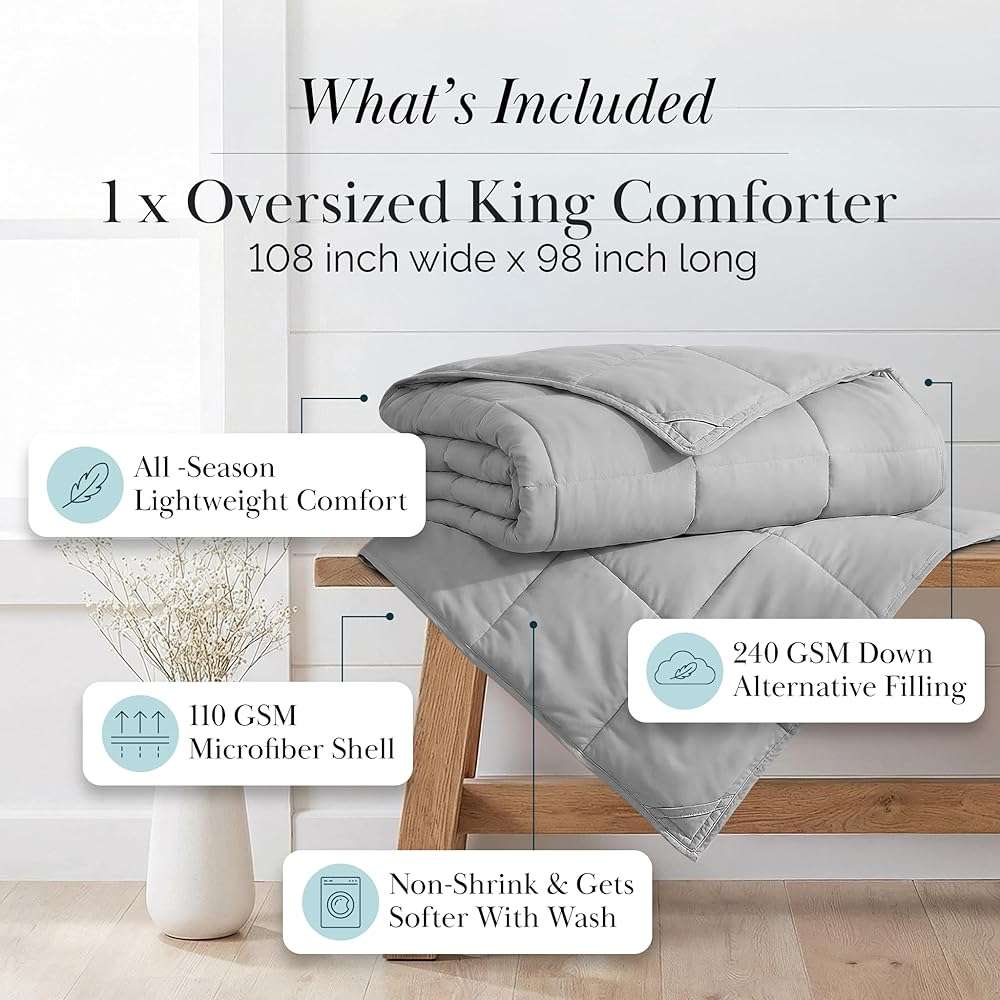 Southshore Fine Living, Inc. California King Size Comforter, Pet Hair Resistant Bedding Comforters, Oversized Down Alternative Comforter, Duvet Insert King, Hotel Bedding, Steel Grey Comforters - Image 3