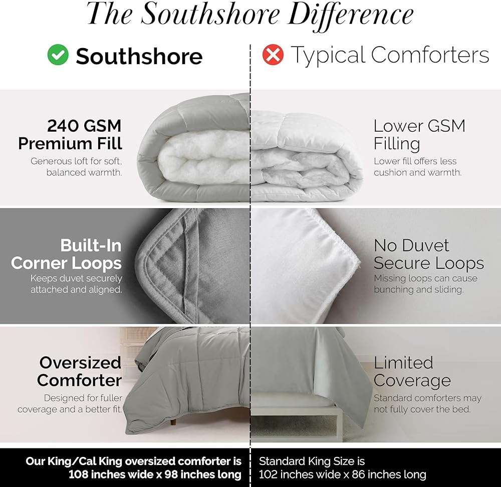 Southshore Fine Living, Inc. California King Size Comforter, Pet Hair Resistant Bedding Comforters, Oversized Down Alternative Comforter, Duvet Insert King, Hotel Bedding, Steel Grey Comforters - Image 5