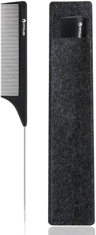 HYOUJIN Carbon Hair Rat Tail Combs - Parting & Detangling Combs for Women with Fine Teeth, Ideal for Curly Hair - Black - Product Image