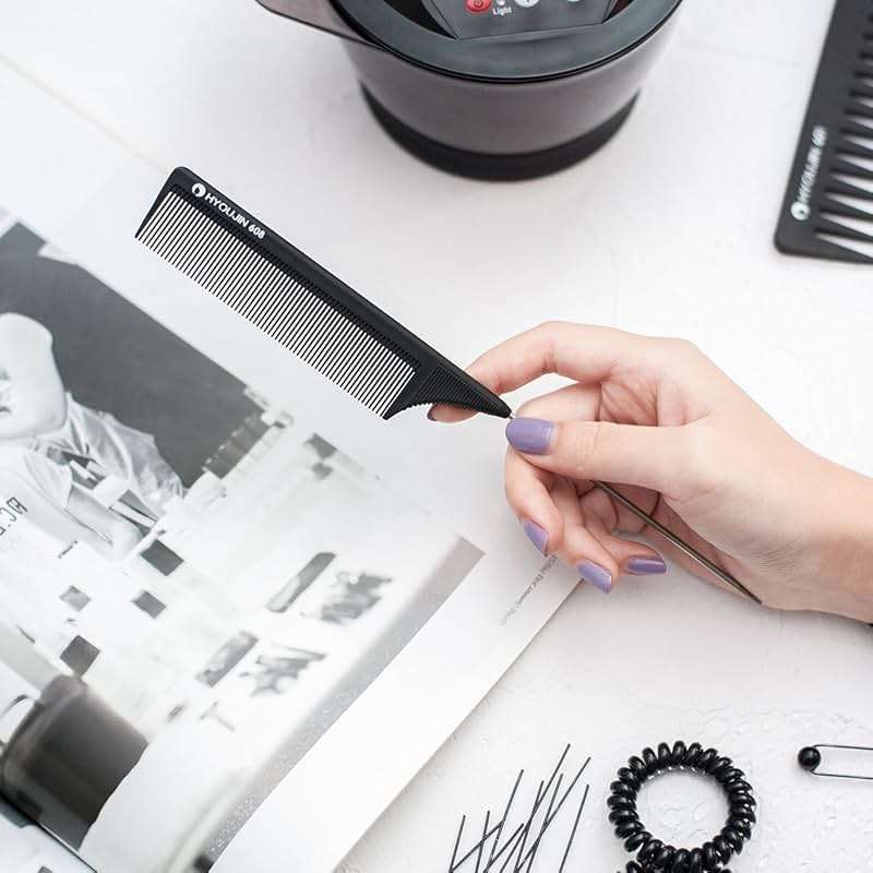 HYOUJIN Carbon Hair Rat Tail Combs - Parting & Detangling Combs for Women with Fine Teeth, Ideal for Curly Hair - Black - Image 2