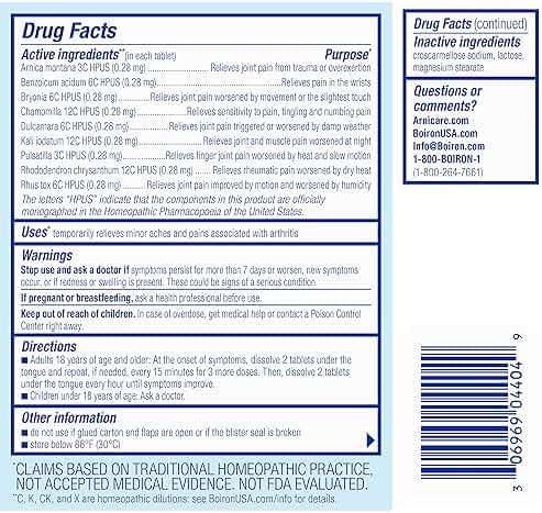 Boiron Arnicare Arthritis Tablets for Arthritis Pain Relief, Joint Soreness, and Rheumatic Pain - 60 Count - Image 6