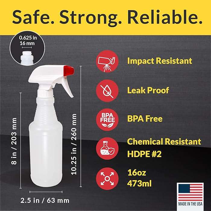Pinnacle Mercantile Plastic Spray Bottles USA Made 4 Pack 16 oz Leak Proof Empty Refillable Mist/Stream for Cleaning Solutions, Plants, Hair, Bleach, Vinegar, Alcohol Safe - Image 4
