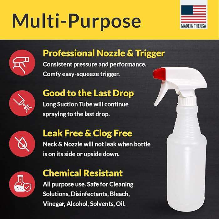 Pinnacle Mercantile Plastic Spray Bottles USA Made 4 Pack 16 oz Leak Proof Empty Refillable Mist/Stream for Cleaning Solutions, Plants, Hair, Bleach, Vinegar, Alcohol Safe - Image 7