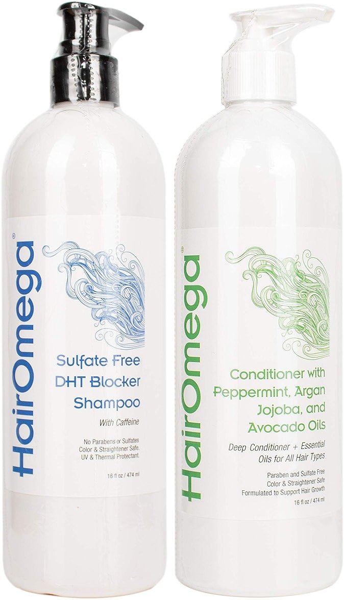 DrFormulas HairOmega DHT Blocker Shampoo + Conditioner with Moroccan Argan Oil, Jojoba Oil, Avocado Oil (Sulfate Free Shampoo + Conditioner Set) - Product Image