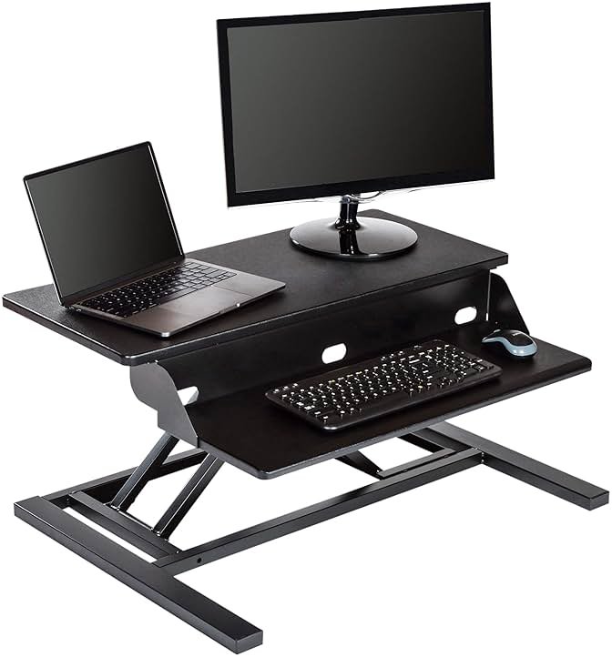 Stand Up Desk Store AirRise Pro Two Tier Standing Desk Converter Monitor Stand with Built-in Keyboard Tray (Black, 32" Wide) - Product Image