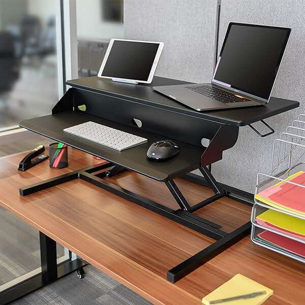 Stand Up Desk Store AirRise Pro Two Tier Standing Desk Converter Monitor Stand with Built-in Keyboard Tray (Black, 32" Wide) - Image 2