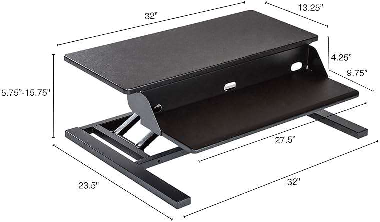 Stand Up Desk Store AirRise Pro Two Tier Standing Desk Converter Monitor Stand with Built-in Keyboard Tray (Black, 32" Wide) - Image 3