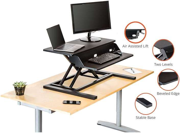 Stand Up Desk Store AirRise Pro Two Tier Standing Desk Converter Monitor Stand with Built-in Keyboard Tray (Black, 32" Wide) - Image 6