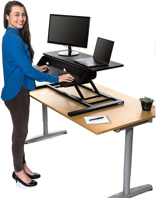 Stand Up Desk Store AirRise Pro Two Tier Standing Desk Converter Monitor Stand with Built-in Keyboard Tray (Black, 32" Wide) - Image 7