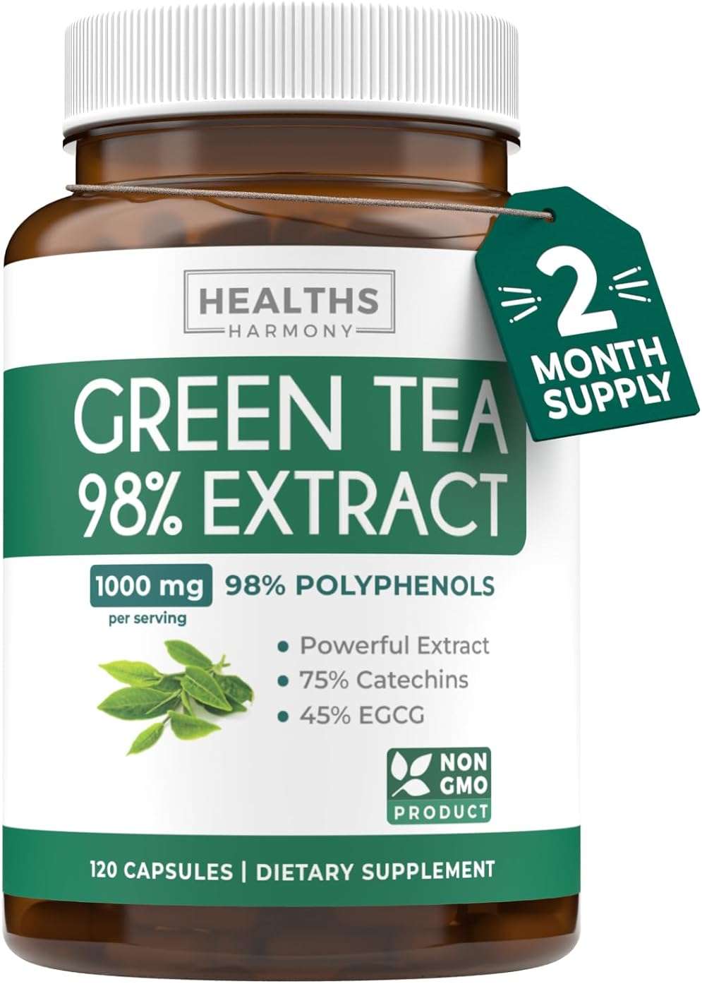EGCG Green Tea Extract Capsules - Super High Potency Green Tea Pills Antioxidant Rich Formula Packed with Polyphenols Catechins & EGCG - 500mg Per Capsule - Non-GMO & Made in the USA (2 Month Supply) - Image 1