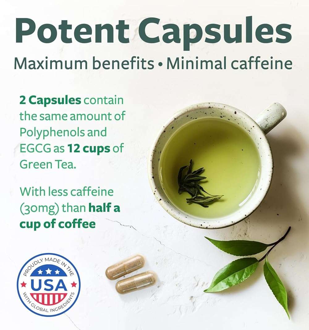 EGCG Green Tea Extract Capsules - Super High Potency Green Tea Pills Antioxidant Rich Formula Packed with Polyphenols Catechins & EGCG - 500mg Per Capsule - Non-GMO & Made in the USA (2 Month Supply) - Image 3