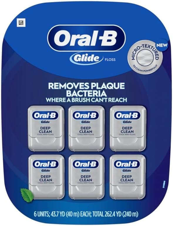 Oral-B Glide Deep Clean Dental Floss, Cool Mint, 6 Pack (262.4 YD Total) - Shred-Resistant Smooth Dental Tape for Tight Spaces - Product Image