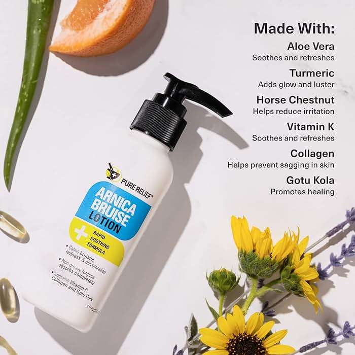 Pure Relief Arnica Cream Bruise Relief Lotion for Bruising and Swelling On Skin | Bruise Cream Extra Strength Vitamin K Cream | Moisturizing Arnica Bruise Formula Skin Care Gel W/Collagen, 4 Fl Oz - Image 2