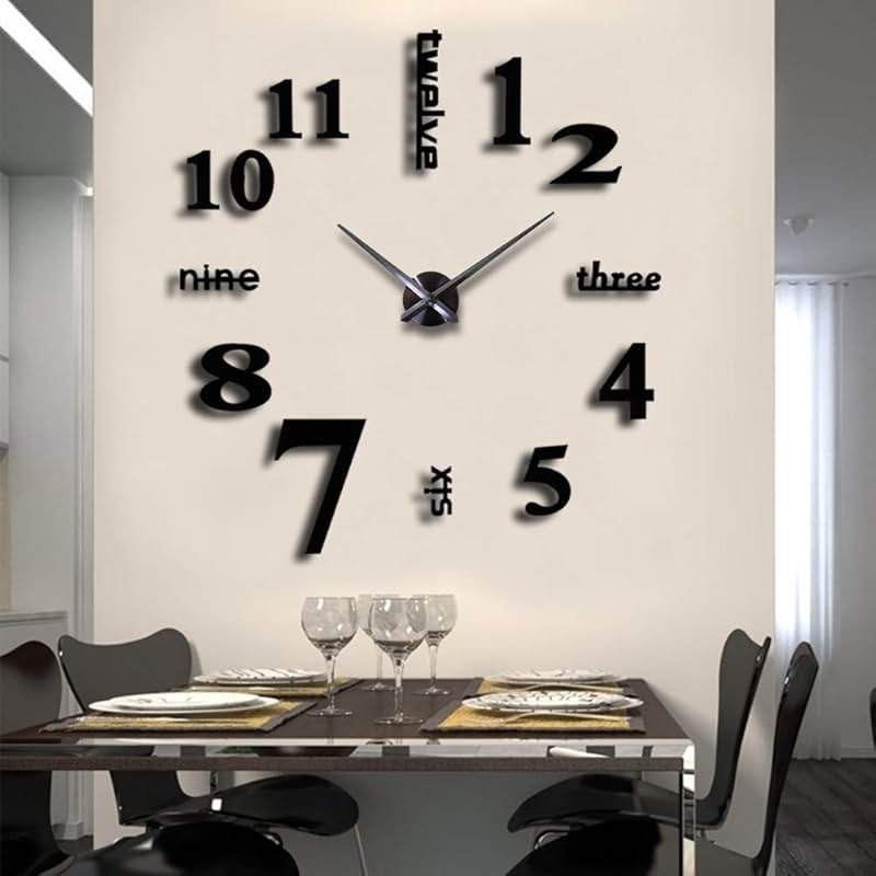 FASHION in THE CITY Large Frameless 3D DIY Mirror Surface Wall Clocks Modern Design for Living Room Bedroom Home Office Kids Room Hotel Coffee Hall Bar Wall Decoration - Product Image