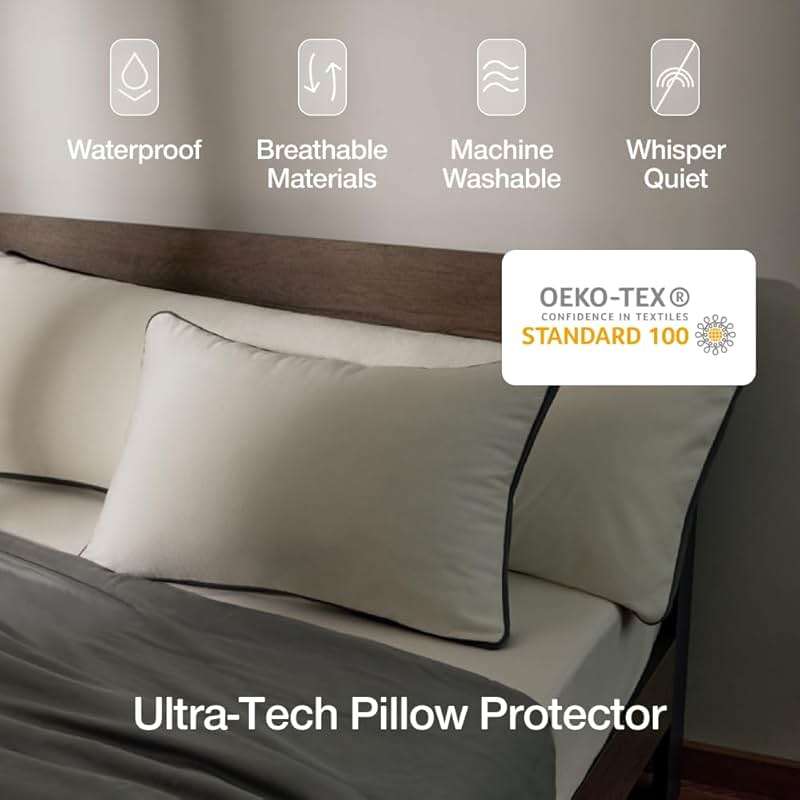Coop Home Goods Ultra-Tech Pillow Protector for Memory Foam Pillows, Waterproof, Pack of 2 Queen Size Pillow Covers, Oeko-Tex Certified, Breathable, Zippered Covers, Machine Washable - Image 2