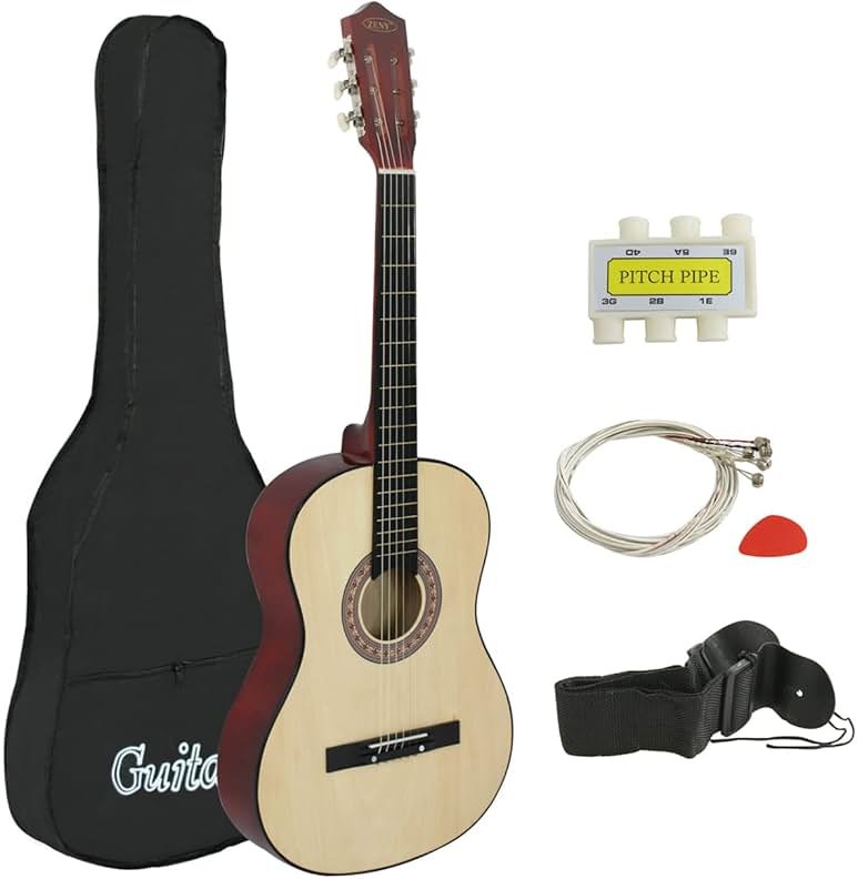 ZENY 38" New Beginners Acoustic Guitar With Guitar Case, Strap, Tuner and Pick (Natural) - Product Image