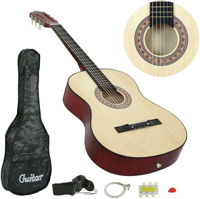 ZENY 38" New Beginners Acoustic Guitar With Guitar Case, Strap, Tuner and Pick (Natural) - Image 6
