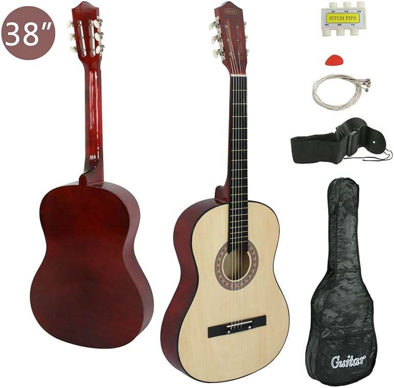 ZENY 38" New Beginners Acoustic Guitar With Guitar Case, Strap, Tuner and Pick (Natural) - Image 7