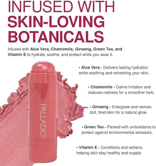 Palladio I'm Blushing 2-in-1 Cheek and Lip Tint, Buildable Lightweight Cream Blush, Sheer Multi Stick Hydrating formula, All day wear, Easy Application, Shimmery, Blends Perfectly onto Skin, Dainty - Image 3